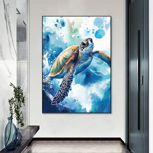 Coastal <strong>Wall</strong> Art Blue Sea Turtle Painting <strong>Marine</strong> Animal Painting Canvas PRINT Beach Bathroom <strong>Wall</strong> <strong>Decor</strong> Framed Ready to Hang