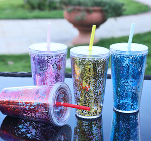 2026 Luxury Sequin Glitter Straw <b>Cup</b> Wholesale Custom Logo Double Wall <b>Reusable</b> Plastic Tumbler Sparkling Sequin Water Bottle - Product Image 3