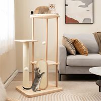 Arbre à chat en bambou pour chats d'intérieur, tour de chat moderne à plusieurs niveaux avec perchoir rembourré en sisal