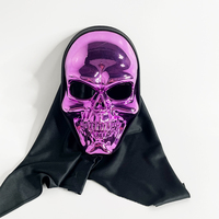 Masque de déguisement d'Halloween Capuche crâne métallique avec cape noire Masques de fête aspect squelette chromé pour couples