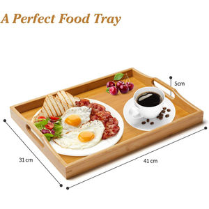 Bandeja de servicio de bambú multiusos hecha a mano, bandeja de bambú sostenible para alimentos, bebidas, bandeja decorativa otomana de mayordomo para el hogar - Product Image 6