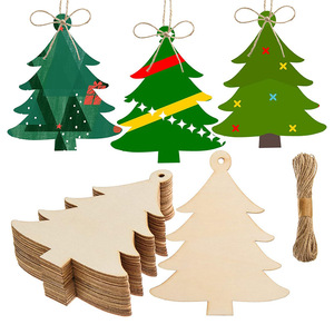 Wooden Christmas <b>Tree</b> <b>Ornaments</b> 12Pcs With Twine String Hanging Decorations For Holiday Craft DIY - Product Image 3
