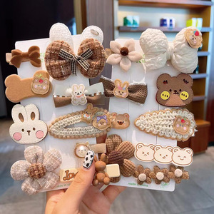 Jiamu niños Otoño e Invierno diseño marrón serie oso de peluche pinzas para el cabello conjunto niños lindos dibujos animados accesorios para el cabello - Product Image 5