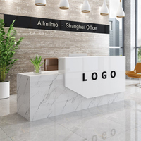 QT299-Comptoir de Réception Moderne de Luxe avec Logo Personnalisable, MDF et Pierre Rose Artificielle pour Bureau, Supermarché, Bâtiment, Salon, Magasin