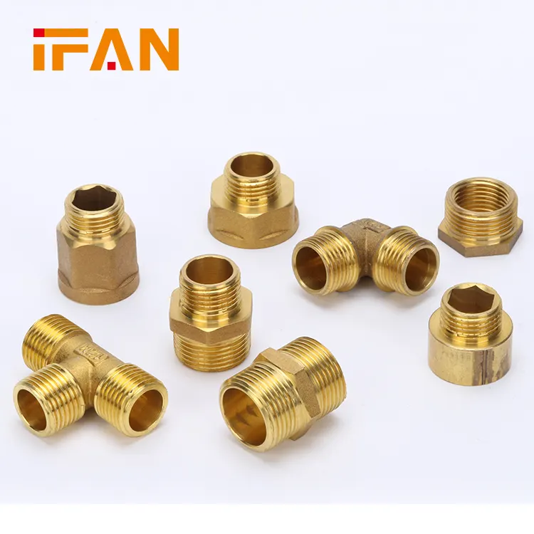 IFAN NPT Brass Thread Plumbing Fittings FF Tee Elbow Socket Copper Equal Water Pipe Connector Brass Pipe Fitting