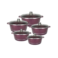 Vente flash : Ensemble de 10 casseroles de style vintage en aluminium moulé sous pression avec revêtement antiadhésif en marbre et couvercle en verre