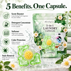 Cápsulas de detergente para ropa 5 en 1 con aroma a camelia, 63 cápsulas por bolsa, venta al por mayor, OEM, marca privada - Product Image 2