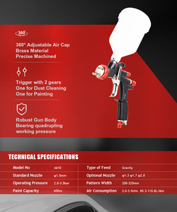 Súng phun sơn chuyên nghiệp AEROPRO A610 LVLP, súng phun sơn tự động, đầu phun 1.3/1.4/1.7/mm, chất liệu nhôm, cấp liệu bằng trọng lực - Product Image 5
