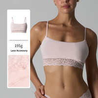 Cnshell 195gsm Soutien-gorge à bretelles réglables avec coussinets, décolleté en U, en coton et dentelle, double couche