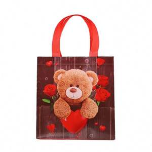 Bolsa de Compras Personalizada con Logotipo, Bolsa de Tela No Tejida para Compras, Regalo de San Valentín con Diseño de Oso - Product Image 1