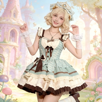 Robe Lolita JSK en dentelle à volants style demoiselle d'honneur rétro, motif chocolat menthe douce, pour femme adulte, décontractée, pour fête ou cosplay