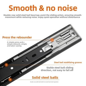 Glissière de tiroir épaissie à rebond 4512, rail de guidage à billes en acier laminé à froid à trois sections <span class=keywords><strong>pour</strong></span> meubles, armoires et placards - Product Image 4