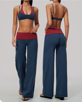 Ensemble de pantalons évasés pour femmes, style tendance, color block, sexy, col halter, haute élasticité, pour le sport, la gym, le fitness et le yoga
