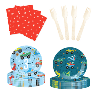 Juego de Vajilla con Temática de Auto DAMAI, Decoraciones para Fiesta de Cumpleaños Infantiles, Incluye 7 y 9 Platos de Papel, Vasos y Servilletas para 8 Personas - Product Image 4