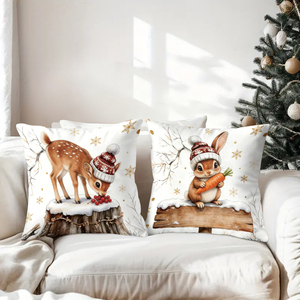 สัตว์น่ารักในช่วงฤดูหนาวสวมหมวกเทศกาล หมอนอิงแสนสบายสำหรับตกแต่งคริสต์มาส - Product Image 3