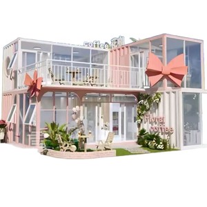 Casa Contenedor Moderna de Diseño Rectangular para Cafetería con Paredes de Vidrio y Decoración Rosa - Product Image 1