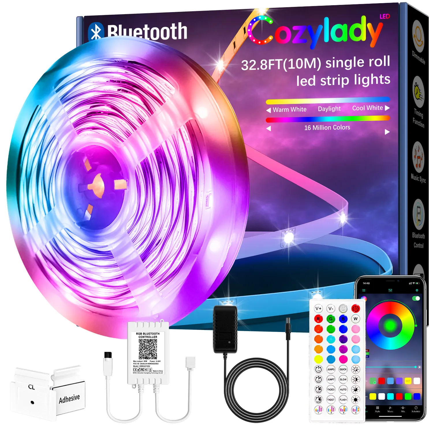Hot Selling 12V 32.8ft 10M 5050 RGB Music Sync Color Changing Remote App Control Flexible Smart Led Strip Light