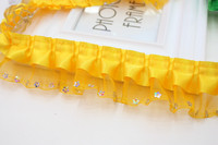 Renda Poliester Berpayet Motif Bunga Mawar 4cm untuk Pakaian Wanita & Dekorasi Rumah DIY Jahit