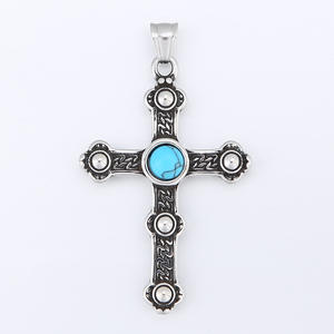Religious Cross Jesus Turquoise Anti Non Tarnish Stainless Steel Waterproof Pendant Fashion Jewelry <b>Necklaces</b> <b>for</b> <b>Men</b> Wholesale - Product Image 5
