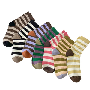 Korean Style Striped Sports <b>Socks</b> – Autumn Winter New Release Versatile Mid-Calf Color-Block Crew Knitted for Spring Summer - Product Image 1
