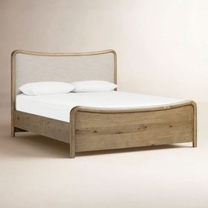 Solid Wood Rattan <b>Bed</b> Frame Vintage Washed Wooden Cane Headboard <b>Bed</b> Bedroom Furniture <b>Queen</b> <b>Size</b> Wooden <b>Bed</b> - Product Image 1