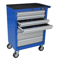 ELEHAND Chariot à outils professionnel en acier au carbone de qualité industrielle pour réparation automobile, 7 niveaux, robuste, 221 pièces, sur roulettes