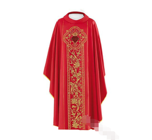 Veste Sacerdotale <span class=keywords><strong>da</strong></span> Chiesa Casula, Abito Ricamato a Maniche Lunghe a Blocchi di Colore di Media Lunghezza in Pizzo Traforato - Product Image 4
