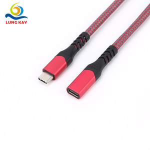 Lung Kay <b>Usb</b> Data <b>Cable</b> Type C Male To Female Gen2 3.1 5A Fast <b>Charging</b> Red And Silver Gray Weaving - Product Image 1