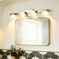 Lámpara de Pared LED Cuadrada de Hierro para Interiores, Estilo Lineal, 4 Luces, Acabado Plateado, IP20, 3000K, Luz Diurna, Calidad Profesional