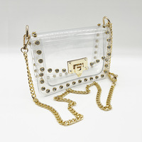 Meilleure vente Sac à main mode transparent avec strass riveté transparent approuvé par le stade Sacs à bandoulière femmes Sacs à main pour événement