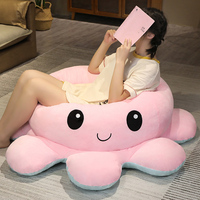 Coussin en peluche pieuvre réversible non rembourré grande taille avec doublure en maille, animaux en peluche à peaux changeantes
