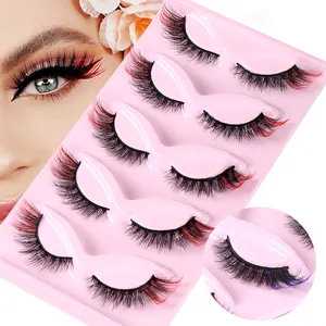 Free Sample Natural Eyelashes Wholesale 6D Fluffy Full Strip Faux Mink Eyelashes Black Cotton Band False Eye Lashes