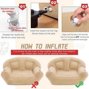 Inflatable Couch Flocked Surface Blow up Chair Folding Portable Flocking Inflatable <b>Air</b> <b>Sofa</b> Lazy <b>Sofa</b> for Living Room - Product Image 6