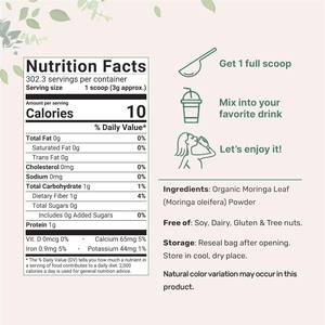Polvo de Hoja de Moringa Oleifera Orgánica, 2 Libras, Antioxidantes, Vitaminas Inmunitarias, Hojas Puras Sin Tallos, Superalimentos para Té o Bebidas - Product Image 2
