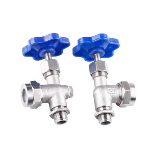 JX29W วาล์วเข็มสแตนเลส 1/2 นิ้ว ควบคุมน้ำแบบเกลียว 2 ทาง พร้อมปุ่มสีน้ำเงิน - Product Image 1