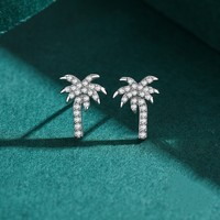 Pendientes de Plata de Ley S925 con Diseño de Palmera de Coco, Listos para Enviar, MOQ Bajo de 1 Pieza, Fabricante Ada Jewelry