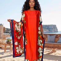 Robe africaine imprimée florale en polyester grande taille, Kaftan turc, Vêtements islamiques, Kanga, Robes musulmanes pour femmes, Robe féminine