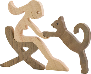 Sculptures en bois pour animaux de compagnie, statues fantaisistes, décoration intérieure, bois sculpté à la main, femme humaine, chien, chat, statue, figurine, sculpture - Product Image 1