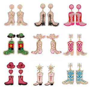 Shenbeaded boncuklu kovboy çizmesi küpe batı Cowgirl çizmeler küpe kadınlar için Boho ayakkabı Dangle bırak küpe takı parti hediye