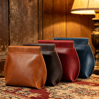Porte-monnaie en cuir Crazy Horse fait main avec clip à ressort, pochette de rangement pour cartes en cuir véritable, personnalisation OEM disponible