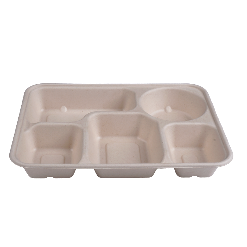 1400ml 5 Compartment Tray w Bowl Corner Biodegradable Food Container Tableware Disposable Bowl Sugarcane Paper Plates