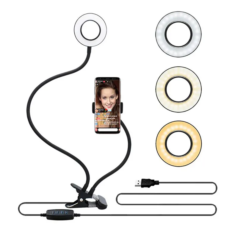 Anneau lumineux Selfie avec support de téléphone portable pour le maquillage, bras Flexible avec télécommande sans fil