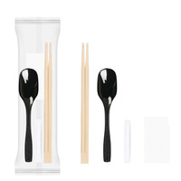 Jeu de baguettes et cuillères biodégradables jetables avec logo personnalisé Sac en papier kraft Emballage indépendant pour restaurants personnalisé