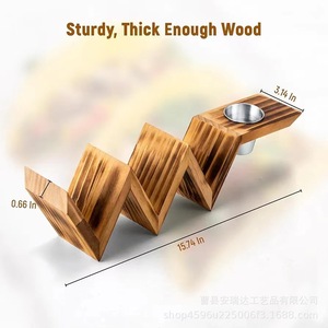 Wooden Taco Holder Tray With <b>Sauce</b> Bowl Stand For Party Serving - Product Image 4