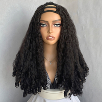 Wig Rambut Sintetis U-Part Keriting 24 Inch Grosir dengan Ujung Keriting # 2 Wig Serat Premium Coklat Hitam Anti Kusut Tersedia