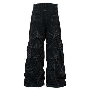 بنطلون جينز مطوي مغسول بالأسى بنطلون جينز فضفاض للغاية للرجال تصميم كلاسيكي مع جينز مطوي مطوي - Product Image 3