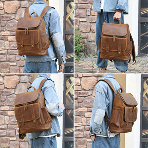 Dujiang Crazy Horse Leather <b>Backpack</b> Top Layer Cowhide Retro Laptop Bag Unisex Outdoor Travel <b>Backpack</b> - Product Image 2