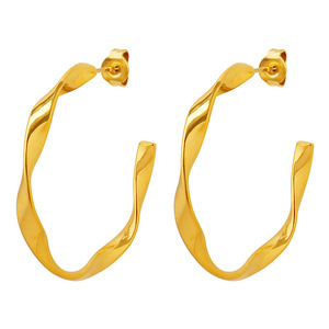 ต่างหูห่วงแบบเปิดบิดเกลียว |   สแตนเลสสตีลชุบทอง 18K PVD |   เครื่องประดับสำหรับผู้หญิงที่ทนทาน น้ำหนักเบา และมีสไตล์มินิมอล - Product Image 1