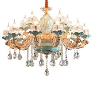 Lustre en cristal en céramique de luxe classique français D26.8in suspension en verre en alliage de zinc hauteur réglable E14 branche pour Villa - Product Image 1