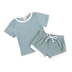 Ensembles de vêtements pour bébés garçons et filles, coton côtelé, manches courtes, couleur unie, vêtements pour nouveau-nés, ensembles de vêtements pour bébés - Product Image 4